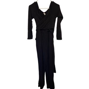 Daily Practice by Anthropologie Womens Long Sleeve Wrap Jumpsuit Black L